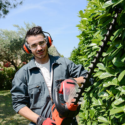 landscaper wearing hearing protection